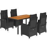  5-dijelni vrtni blagovaonski set s jastucima od poliratana crni Crna 150 cm table length | shoptok.hr