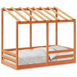 vidaXL Otroška postelja s streho voščeno rjava 70x140 cm borovina