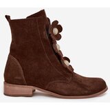 Zazoo Suede Women's Ankle Boots with Decorative Flowers 3085 Brown | shoptok.hr