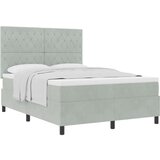 vidaXL Box Spring Postelja z Blazino Svetlo Siva 140x200 cm Žamet | Shoptok.si