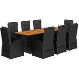 vidaXL 9-dijelni vrtni blagovaonski set s jastucima crni od poliratana | shoptok.hr