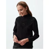 Jimmy Key Black Turtleneck Long Sleeve Embroidered Sweater
