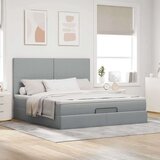 vidaXL Otomanski posteljni okvir z vzmetnico siv 180x200 cm blago, (21653209) | Shoptok.si