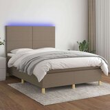  Box spring postelja z vzmetnico LED taupe 140x190 cm blago, (20902492) Cene