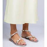 D/CEO marka niezdefiniowana Silver women's sandals decorated with pearls Sarino