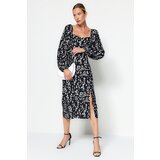 Trendyol Straight-Cut Patterned Black Viscose Woven Dress with Slit Detail Cijene