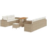 vidaXL 10-delni vrtni kavčni set z blazinami Bež Poli ratan Acacia, 3-delni vrtni jedilni set z blazinami Bež Poli ratan Acacia Cene