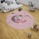 Okrugli tepih za dečiju sobu 120x120cm sa gumenom podlogom - Devojčica na mesecu, TG-201