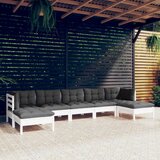 The Living Store Vrtna sedežna garnitura 7-delna z blazinami bela borovina - Vrtna Sedežna Garnitura, (21472688) | Shoptok.si