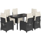 7-dijelni vrtni blagovaonski set s jastucima crni od poliratana Crna 150 cm table length | shoptok.hr