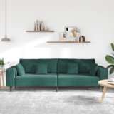 vidaXL Baršunasta sofa s jastukom s jastukom Tamnozelena 208 cm Baršun | shoptok.hr