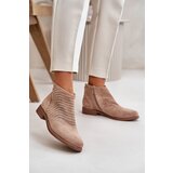 S. BARSKI Women's Flat Heeled Perforated Boots Beige S.Barski | Shoptok.si