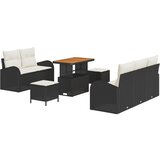 vidaXL 8-dijelni set vrtnog namještaja s jastučićima crni poli ratan akacija, 2-sjedna vrtna sofa s pohranom i jastučićima crni poli ratan, 3-dijelni set vrtne blagovaonice s jastučićima crni poli ratan akacija Cijene