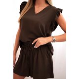 Kesi Włoski Women's set made of viscose, ruffled blouse and shorts brown | shoptok.hr