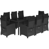 vidaXL 9-dijelni vrtni blagovaonski set s jastucima crni od poliratana | shoptok.hr