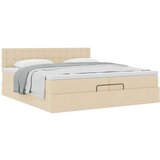 vidaXL Otomanski posteljni okvir z vzmetnico krem 200x200 cm blago, (21670802) | Shoptok.si