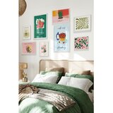 Wallxpert set od 8 uramljenih slika Çgs-046, voćni motivi u zelenoj i roze – jagode, mleko, kaktus i biljne šare, beli ram | Eponuda.com