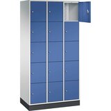 C+P jeklena omara s predelki z zaklepanjem intro, višina predelka 345 mm, šxg 920 x 500 mm, 15 predelkov, korpus svetlo siv, vrata encijan modra | Shoptok.si