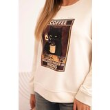 Kesi Włoski Women's cotton sweatshirt with a cat print and text light beige | shoptok.hr