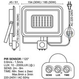  LED spoljašnji reflektor sa senzorom LED/50W/230V 4000K IP44 crna | Eponuda.com