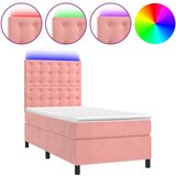 Maison Chic Box spring postelja - Vzmetna postelja z vzmetnico LED roza 100x200 cm žamet SL9590, (21902168) Cene