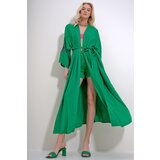 Trend Alaçatı Stili Women's Green Back and Sleeves with Glitter Embroidery and Belted Waist Maxiboy Kimino Kaftan Cene