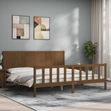 vidaXL Posteljni okvir z vzglavjem medeno rjav 200x200 cm trden les Cene