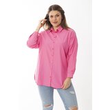 Şans Women's Plus Size Pink Front Buttoned Long Sleeve Shirt Cene