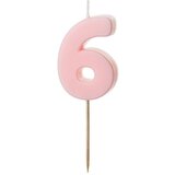 PARTY DECO svečka za rojstni dan številka 6, svetlo roza, 5,5 cm | Shoptok.si