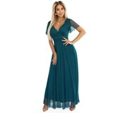 numoco basic 562-4 NASTIA Long dress with a neckline and short sleeves - green | shoptok.hr