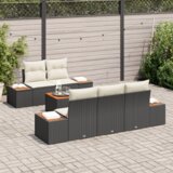 vidaXL 6-delni vrtni set kavčev z blazinami črn poli ratan akacija | Shoptok.si