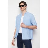 Trendyol Men's Blue Slim Fit Large Collar Casual Shirt cene