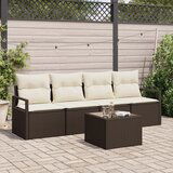 vidaXL 5-delni vrtni sofa set z blazinami rjava poli ratan | Shoptok.si