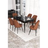 Hanah home trpezarijski set Via, sto na razvlačenje i 6 stolica, ploča u dekoru crnog mermera, terakota tkanina Jerry | Eponuda.com