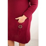 Kesi Włoski Plus Size women's oversized sweater dress with mohair and pocket burgundy | Shoptok.si