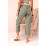 Kesi Włoski Women's linen cotton pants with a belt khaki | shoptok.hr