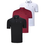 Dewberry TRIPLE SET T8586 MEN'S T-SHIRT-BLACK-WHITE-BURGUNDY Cene