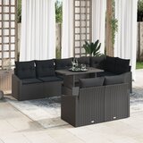 vidaXL 9-delni vrtni kavčni set z blazinami Črn Poli ratan, (22092151) | Shoptok.si