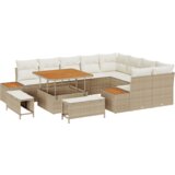 vidaXL set vrtnih sofa s 12 komada i jastučićima bež poli ratan akacija | shoptok.hr