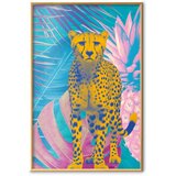 Plakat - Exotic Leopard - colorful portrait of a cheetah against tropical leaves 21x30 Zlatni okvir | shoptok.hr