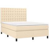  Box spring postelja z vzmetnico LED krem 140x200 cm blago, (20901095) | Shoptok.si