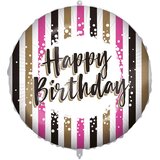 Procos Rojstnodarski folija balon – z napisom „Happy Birthday”, z zlato-črno-roza črtastim dizajnom, 46 cm | Shoptok.si