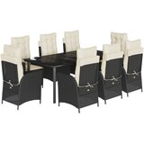  9-dijelni vrtni blagovaonski set s jastucima crni od poliratana Crna 200 x 100 x 74 cm | shoptok.hr
