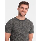 Ombre Men's full-print t-shirt in palm leaves - graphite cene