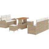 vidaXL 8-delni vrtni sofa set z blazinami bež poli ratan akacija | Shoptok.si