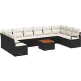 vidaXL Set od 11 dijelova za vrt s jastučićima Crna Poly Rattan Acacia, Dvostruka sofa za vrt s pohranom i jastučićima Crna Poly Rattan | shoptok.hr
