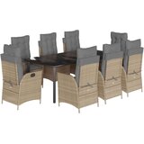 vidaXL vrtna jedilna garnitura 9-delna z blazinami bež poli ratan, (21146914) | Shoptok.si