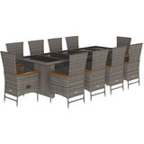 vidaXL 11-dijelni vrtni blagovaonski set s jastucima poliratan sivi | shoptok.hr