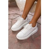Madamra White Women's Round Toe Pearl Detailed Lace-Up Front Sneaker. Cene
