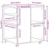 Ormarić s kotačima bijeli 60 x 53 x 72 cm od konstruiranog drva | shoptok.hr